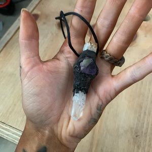 Electroplated pendant with quartz amethyst citrine